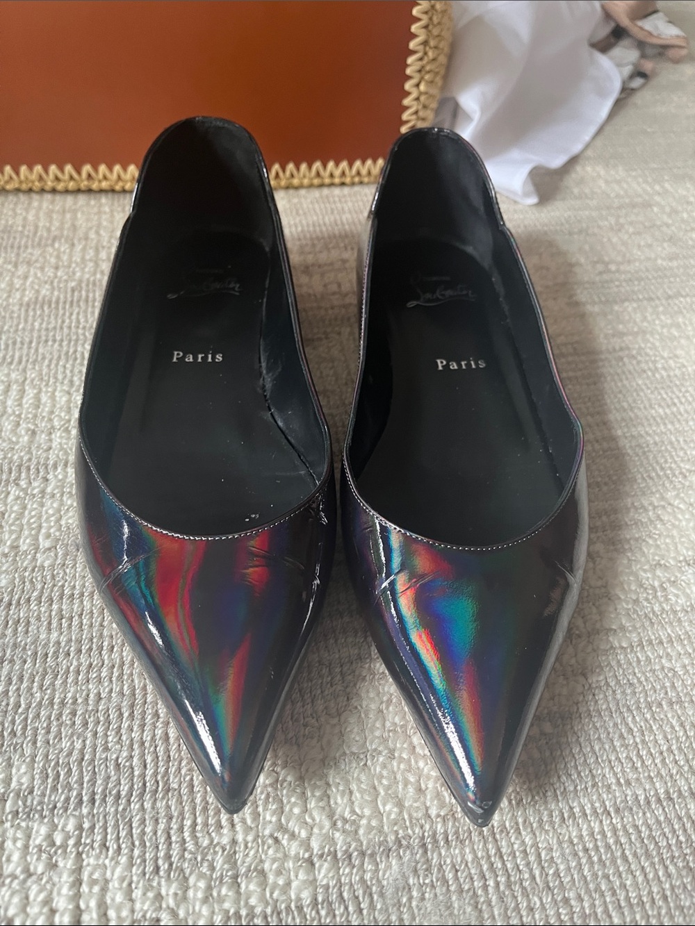 Christian Louboutin Black Patent Pointed-Toe Flats with Red Soles - Picture 2 of 3